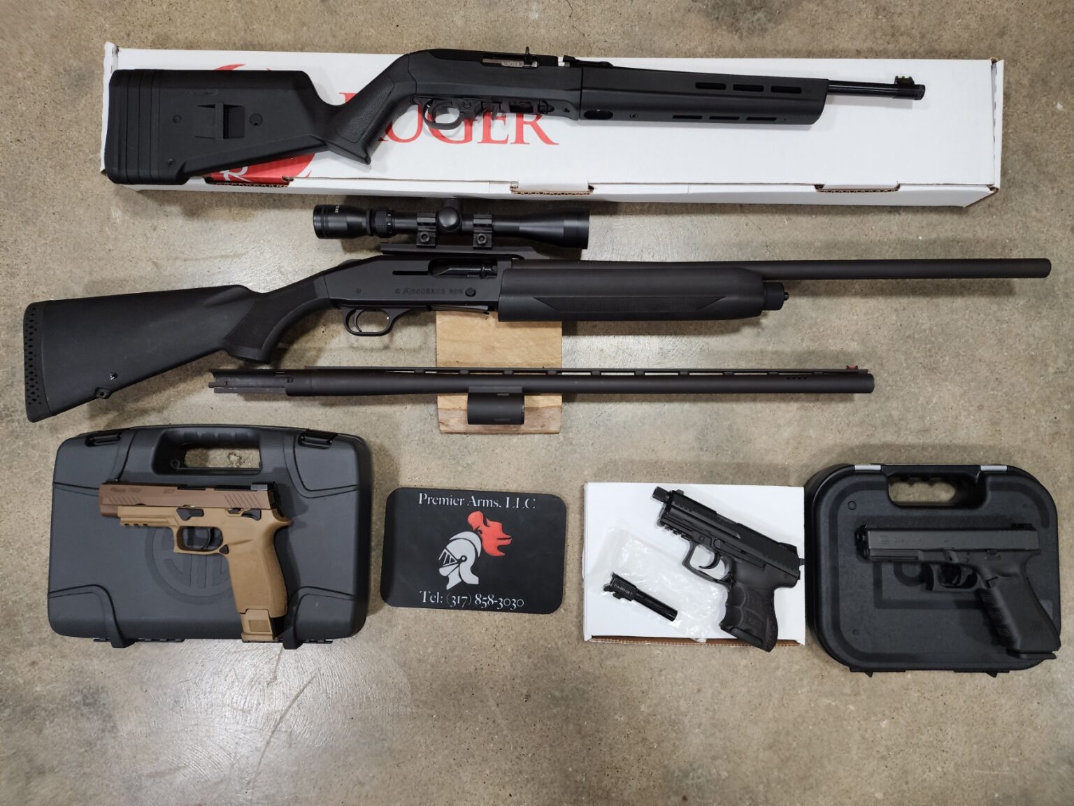 Ruger 10/22TD, Mossberg 930 Combo, Glock 22 Gen 4, HK P30SK, Sig Sauer