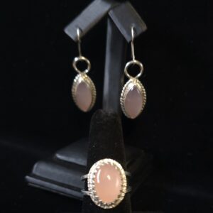Pink Chalcedony Silver Ring & Earrings